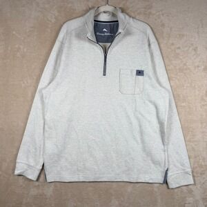 Tommy Bahama Mens Light Grey Heather 1/4 Zip Pullover Pocket Size L Cotton Blend